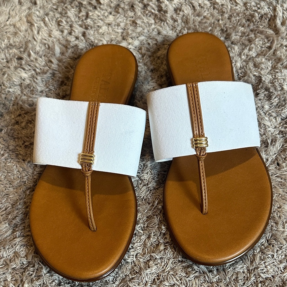 Italian Shoemakers White and Tan Slide Sandals